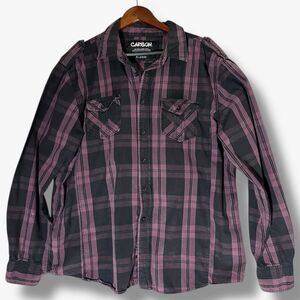 Carbon Long Sleeve Shirt Mens Size XL  - Shoulder Tab * Button Down Plaid